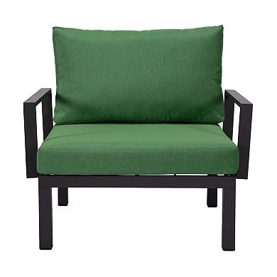 LeisureMod 2-Piece Polyester Arm Chair Removable Cushion and Powder-Coated Aluminum Frame