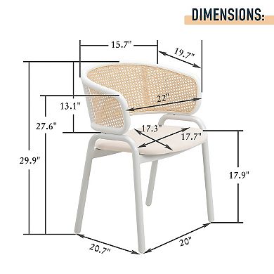 LeisureMod Ervilla Modern Leather Dining Chair with Wicker Back and White Steel Legs