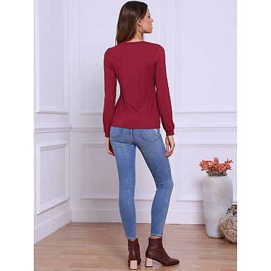 Long Sleeve Tops for Women's Fall Winter Pleated Round Neck Fitted Basic Tee Tops