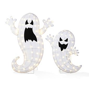 Glitzhome Set of 2 Ghosts Family Decor, 2.5D Lighted Halloween Outdoor Decoration