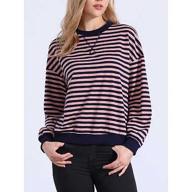 Women's Striped Crewneck Sweatshirt Comfortable Long Sleeve Casual Pullover Top