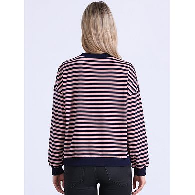 Women's Striped Crewneck Sweatshirt Comfortable Long Sleeve Casual Pullover Top