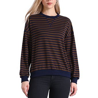 Women's Striped Crewneck Sweatshirt Comfortable Long Sleeve Casual Pullover Top
