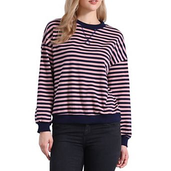 Women's Striped Crewneck Sweatshirt Comfortable Long Sleeve Casual Pullover Top