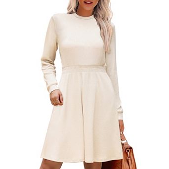 Long Sleeve Dress for Women's Casual Crew Neck Ribbed Knit Textured Sweater Dresses