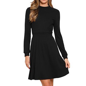 Long Sleeve Dress for Women's Casual Crew Neck Ribbed Knit Textured Sweater Dresses