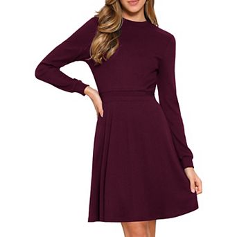 Long Sleeve Dress for Women's Casual Crew Neck Ribbed Knit Textured Sweater Dresses