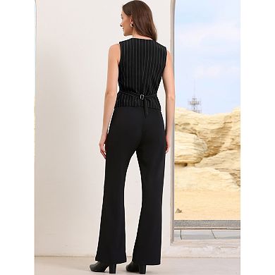 Women's Striped Blazer Vest V Neck Sleeveless Button Down Vest Waistcoat with Pockets