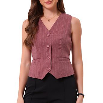 Women's Striped Blazer Vest V Neck Sleeveless Button Down Vest Waistcoat with Pockets