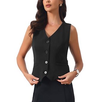 Women's Striped Blazer Vest V Neck Sleeveless Button Down Vest Waistcoat with Pockets