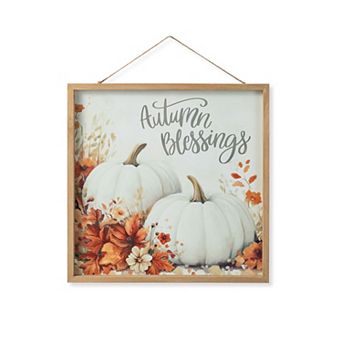 Glitzhome 15.75"H Ivory Pumpkin Wall Art, Wooden Wall Hanging Decor for Fall Harvest