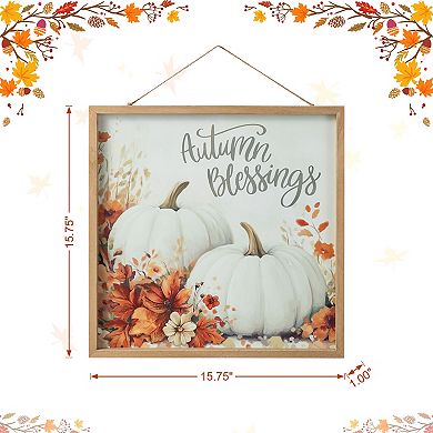 Glitzhome 15.75"H Ivory Pumpkin Wall Art, Wooden Wall Hanging Decor for Fall Harvest