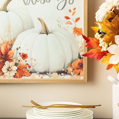 Glitzhome 15.75"H Ivory Pumpkin Wall Art, Wooden Wall Hanging Decor for Fall Harvest