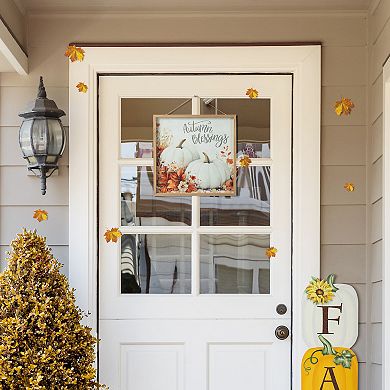 Glitzhome 15.75"H Ivory Pumpkin Wall Art, Wooden Wall Hanging Decor for Fall Harvest