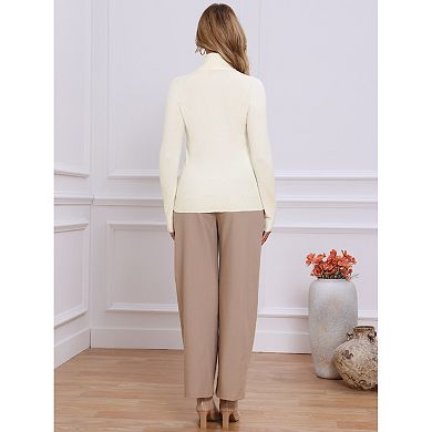 Mock Neck Sweater for Women's Long Sleeve Ribbed Knit Pullover Top