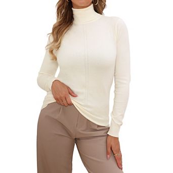 Mock Neck Sweater for Women's Long Sleeve Ribbed Knit Pullover Top