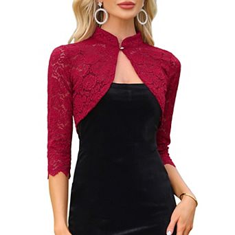 Elegant Lace Bolero Shrug for Women 3/4 Sleeve Sheer Floral Lace Cardigan Top