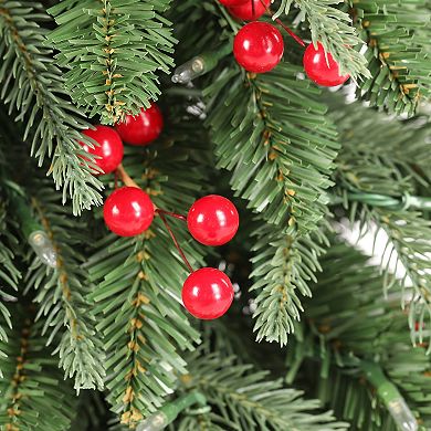 Glitzhome 6ft Artificial Porch Christmas Tree, Pre-Lit Christmas Tree with Red Berries, Pinecones