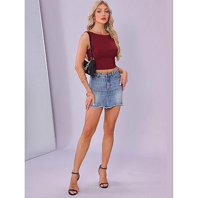 Crew Neck Tops for Women's Tweed Sleeveless Tank Top