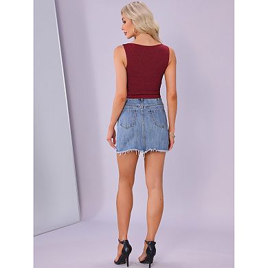 Crew Neck Tops for Women's Tweed Sleeveless Tank Top