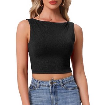 Crew Neck Tops for Women's Tweed Sleeveless Tank Top