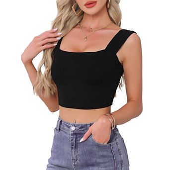 Strappy Tank Top for Women Sleeveless Square Neck Fitted Going Out Party Crop Top