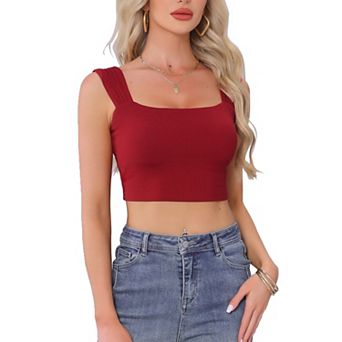 Strappy Tank Top for Women Sleeveless Square Neck Fitted Going Out Party Crop Top
