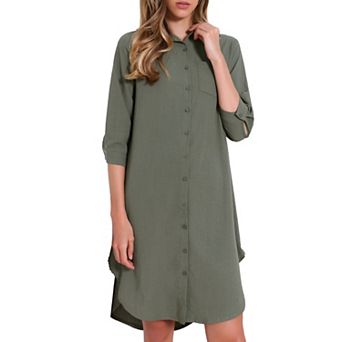 Button Down Shirt Dress for Women's Casual Collar 3/4 Sleeve Shirts Dresses