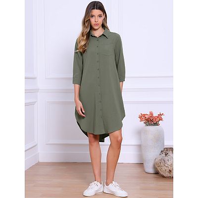 casual collar dresses for women Button Down Shirt Dress for Women's Casual Collar 3/4 Sleeve Shirts Dresses