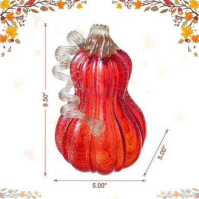 Glitzhome 8.5" Hand Blown Glass Pumpkin Table Accent For Fall & Harvest Thanksgiving Decorative