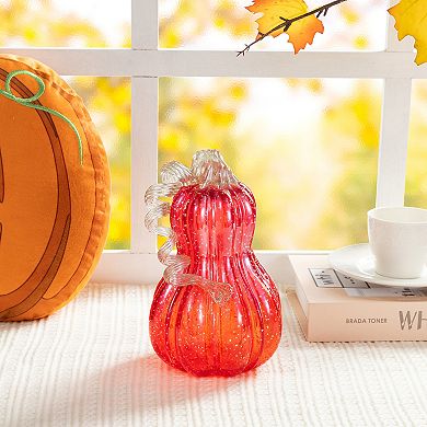 Glitzhome 8.5" Hand Blown Glass Pumpkin Table Accent For Fall & Harvest Thanksgiving Decorative