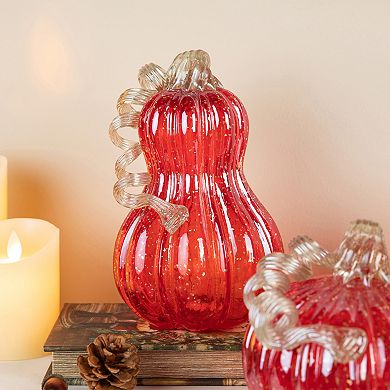 Glitzhome 8.5" Hand Blown Glass Pumpkin Table Accent For Fall & Harvest Thanksgiving Decorative