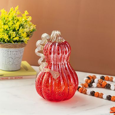 Glitzhome 8.5" Hand Blown Glass Pumpkin Table Accent For Fall & Harvest Thanksgiving Decorative