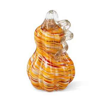 Glitzhome 8.5" Hand Blown Glass Pumpkin Table Accent For Fall & Harvest Thanksgiving Decorative