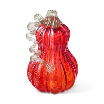 Glitzhome 8.5" Hand Blown Glass Pumpkin Table Accent For Fall & Harvest Thanksgiving Decorative
