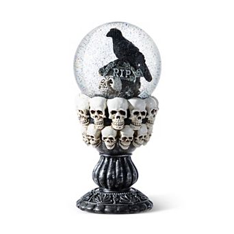 Glitzhome 100mm Resin Stacked Skull Water Globe, Enchanting Halloween Tabletop Decor