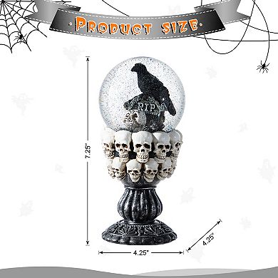 Glitzhome 100mm Resin Stacked Skull Water Globe, Enchanting Halloween Tabletop Decor