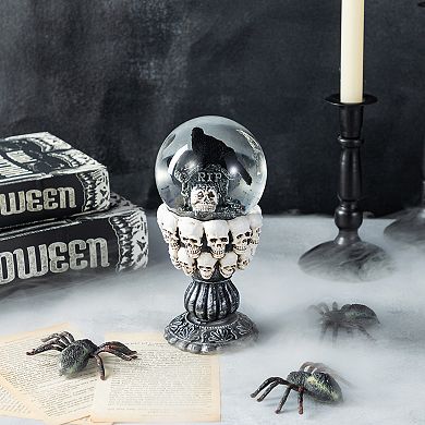 Glitzhome 100mm Resin Stacked Skull Water Globe, Enchanting Halloween Tabletop Decor