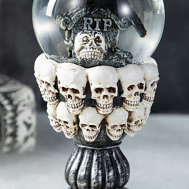 Glitzhome 100mm Resin Stacked Skull Water Globe, Enchanting Halloween Tabletop Decor