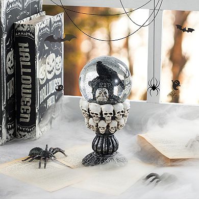 Glitzhome 100mm Resin Stacked Skull Water Globe, Enchanting Halloween Tabletop Decor