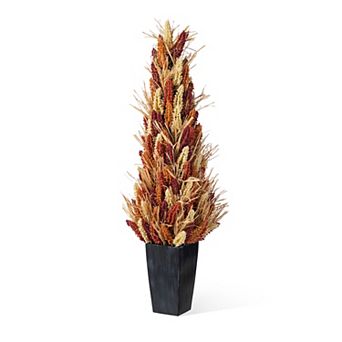 Glitzhome 38"H Fall Multi-Colored Sorghum Porch Tree, Artificial Tree Decoration For Autumn