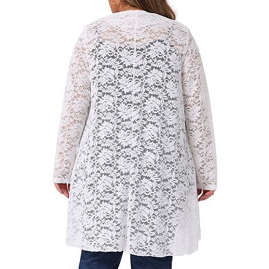 Plus Size Cardigans for Women Open Front Long Sleeve Lightweight Sheer Crochet Lace Cover Up