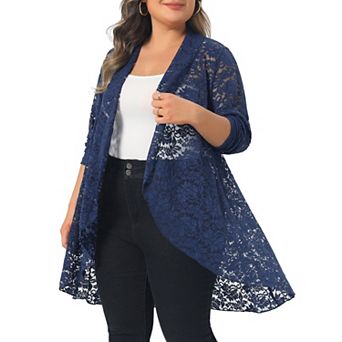 Plus Size Cardigans for Women Open Front Long Sleeve Lightweight Sheer Crochet Lace Cover Up