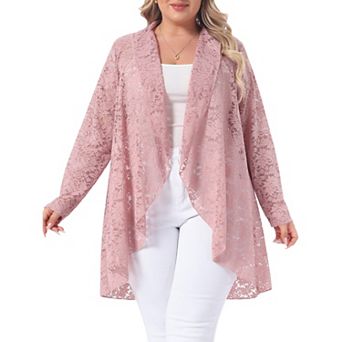 Plus Size Cardigans for Women Open Front Long Sleeve Lightweight Sheer Crochet Lace Cover Up