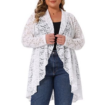 Plus Size Cardigans for Women Open Front Long Sleeve Lightweight Sheer Crochet Lace Cover Up