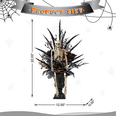Glitzhome Black Rose, Skeleton and Berry Urn Table Tree, 22"H Halloween Table Centerpiece
