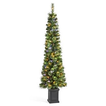 Glitzhome 6ft Prelit Artificial Christmas Tree, Green Cashmere Pine Christmas Porch Tree