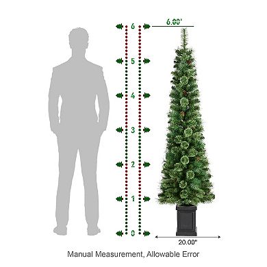 Glitzhome 6ft Prelit Artificial Christmas Tree, Green Cashmere Pine Christmas Porch Tree