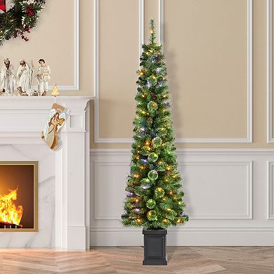 Glitzhome 6ft Prelit Artificial Christmas Tree, Green Cashmere Pine Christmas Porch Tree