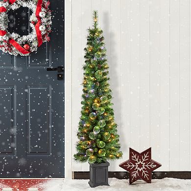 Glitzhome 6ft Prelit Artificial Christmas Tree, Green Cashmere Pine Christmas Porch Tree